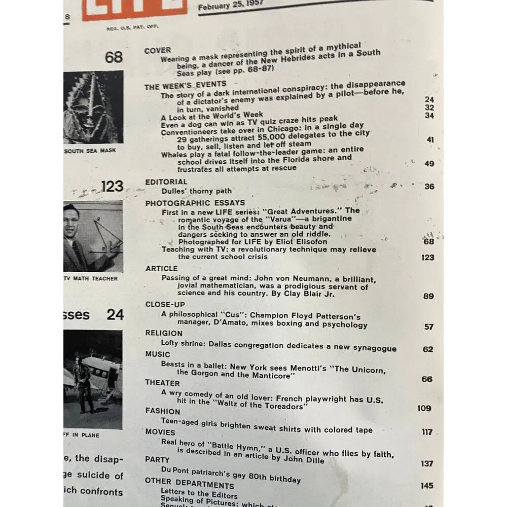 LIFE Magazine February 25 1957 Dancer New Hebrides Varua Voyage von Neumann